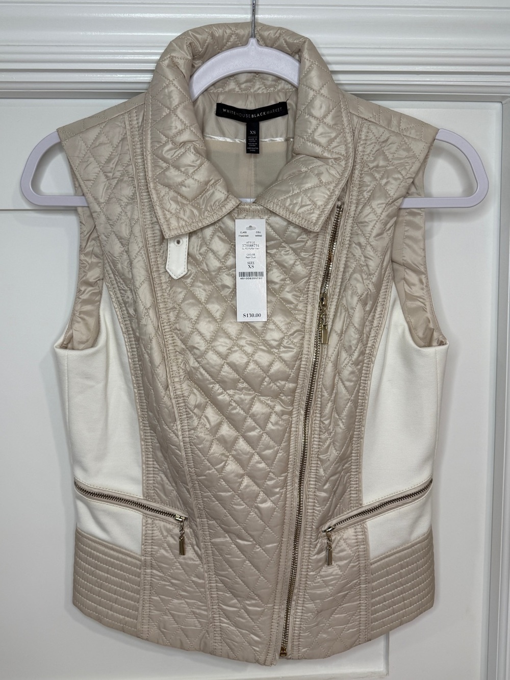 White House Black Market Quilted Puffer Vest Pearl Dust XS NWT